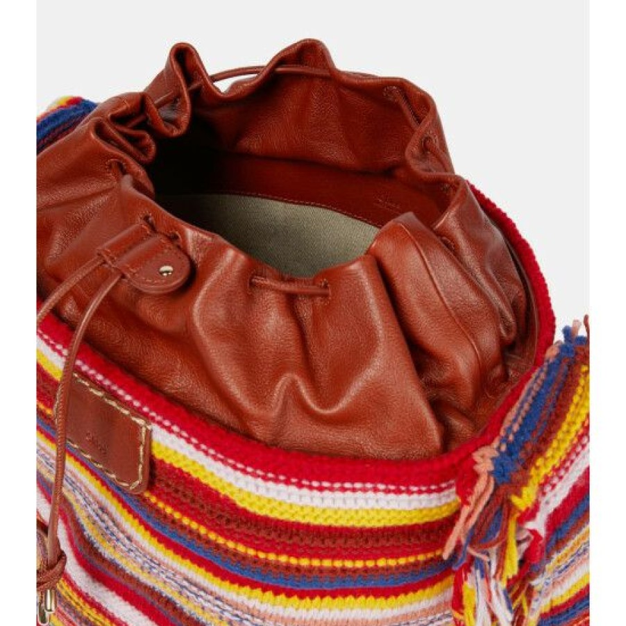 * Chloe Jorge Striped Cashmere-Blend Bucket Bag Shoulder Bags